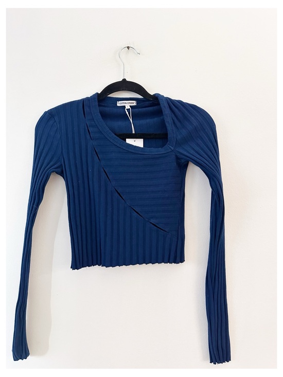 Tops - NWT Cotton Citizen Ribbed Long Sleeve Cut Out Top Size Small Blue Asymmetri